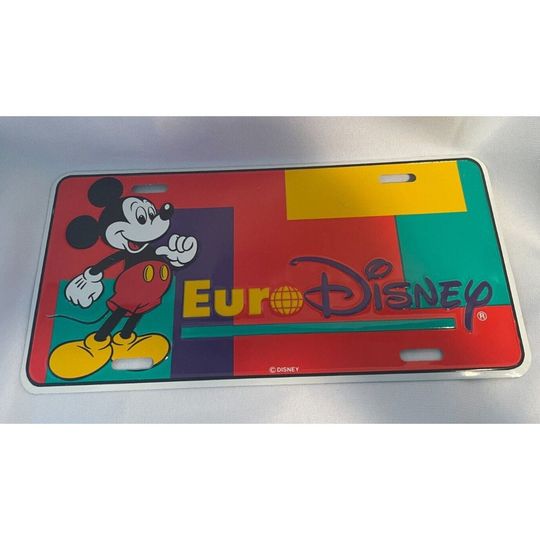 Vintage Euro Disney Mickey MOUSE LICENSE PLATE  Metal