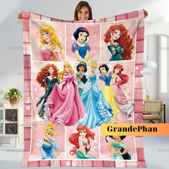 Disney Princess Characters Fleece Blanket, Princess Friends Blanket, Snow White Belle