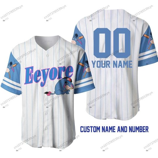 Eeyore Donkey Winnie Pooh Blue Black Jersey | Disney Baseball Jersey