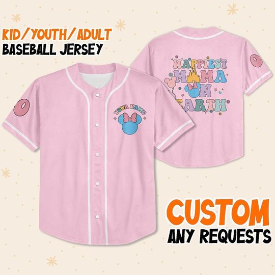 Personalize Disney Happiest Mama On Earth Light Pink, Custom Kid Youth Adult Disney Jersey