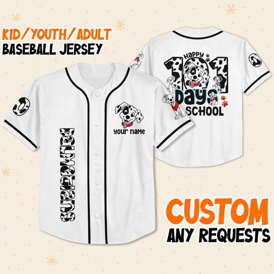 Discover Personalized Dalmatians Dog 101 Days Of School Disney Baseball Jersey, Disney Jersey