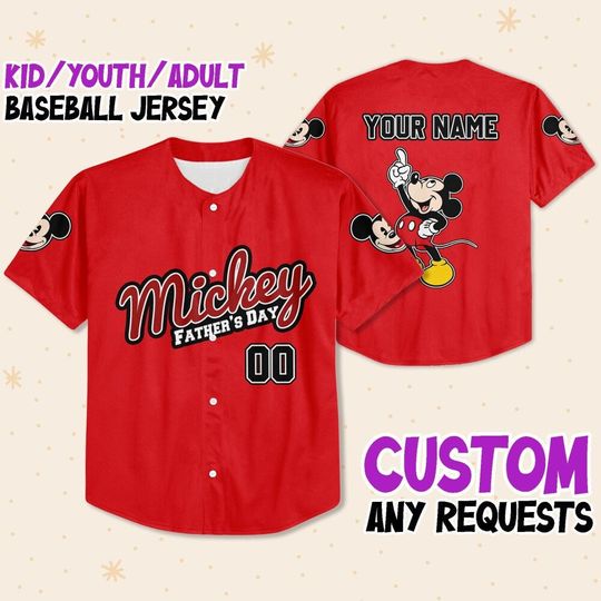 Discover Personalized Disney Mickey Mouse Father's Day Red Baseball Jersey