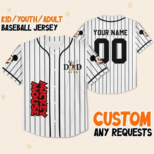 Discover Personalized Disney Mickey Mouse Best Dad Ever White Striped Baseball Jersey