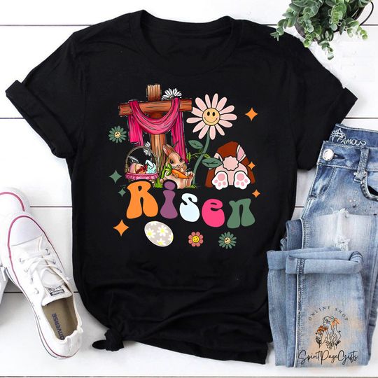 Discover He Is Risen Groovy T-Shirt, Jesus Easter Shirt, He is Risen Shirt