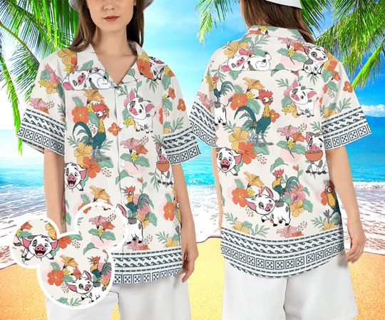 Disney Hei Hei Pua Beach Hawaiian Shirt, Moana Characters Tropical Hawaii Shirt