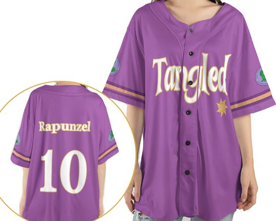 Disney Tangled Rapunzel Pascal Kingdom Sun 2 Sided Baseball Jersey Shirt
