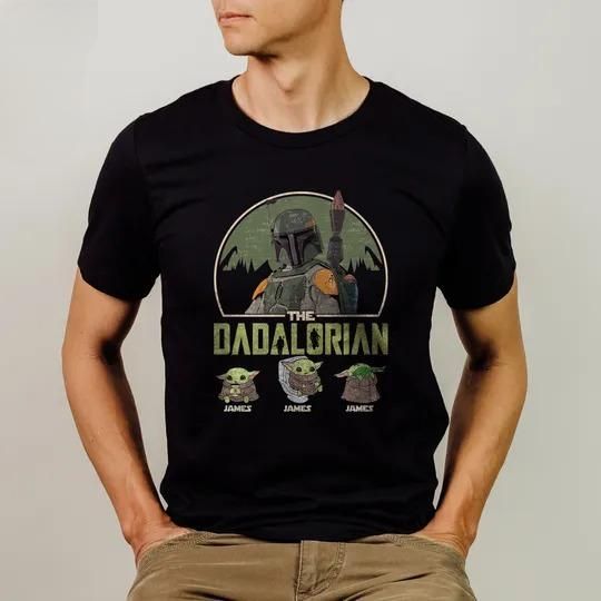 Retro Dadalorian with Kids Name Disney Father's Day Shirt