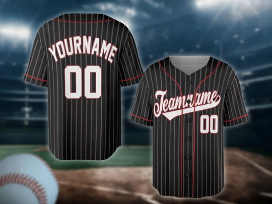 Discover Custom Black Red Pinstripe Red Jersey, Personalized Baseball Team Name