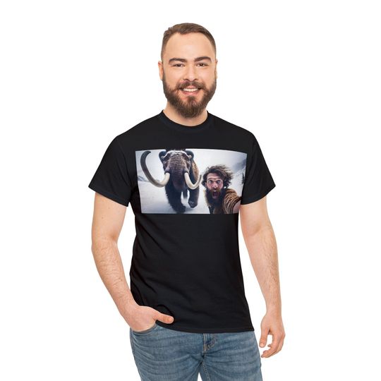 Discover Caveman Takes Selfie While Getting Chase By A Woolly Mammoth Shirt