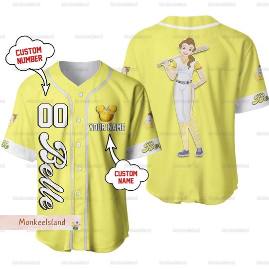Disney Belle Princess Jersey, Beauty And The Beast Baseball Jersey, Personalized Jersey