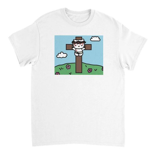 Hello Jesus Kitty Crucified Cross T Shirt