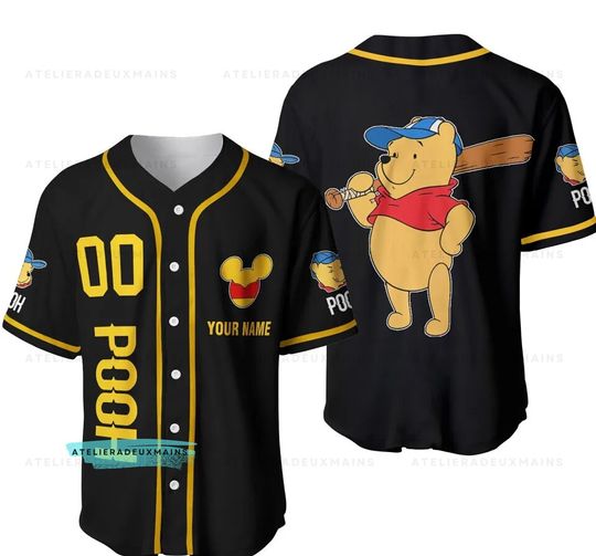 Discover Custom The Pooh Baseball Jersey Shirt, Vintage Pooh Shirt, Minimal Winnie The Pooh Shirt