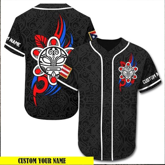 Personalized Puerto Rico Taino Sun Tribal Baseball Tee Jersey Shirt