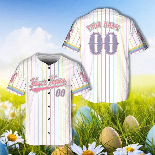 Personalized Stripe Line Happy Easter Day Baseball Jersey Custom Easter Eggs Carnival Festival Game Day