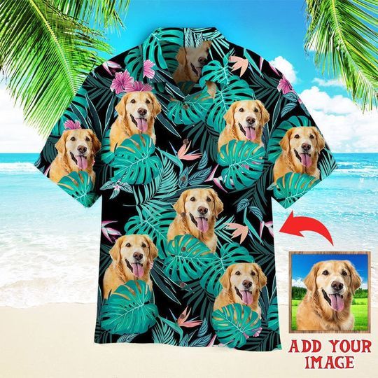 Funny Golden Retriever Dog Palm Leaves Tropical Custom Photo Hawaiian