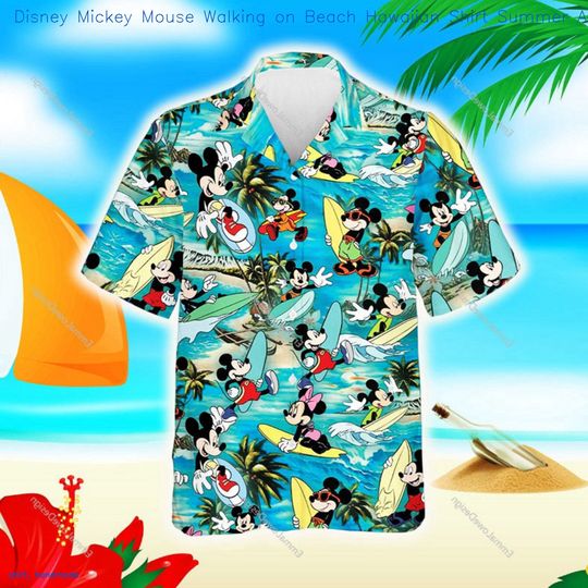 Discover Hawaii Shirt Disney Mickey Mouse Walking On Beach Hawaiian Shirt