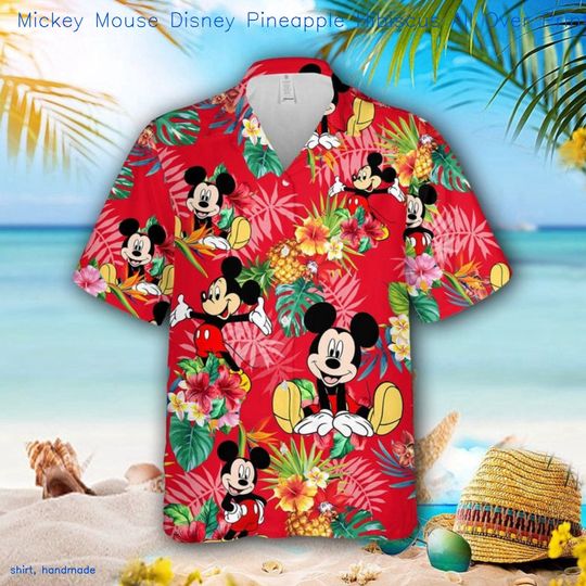 Mickey Mouse Disney Pineapple Hibiscus All Over Print 3D Hawaiian Shirt