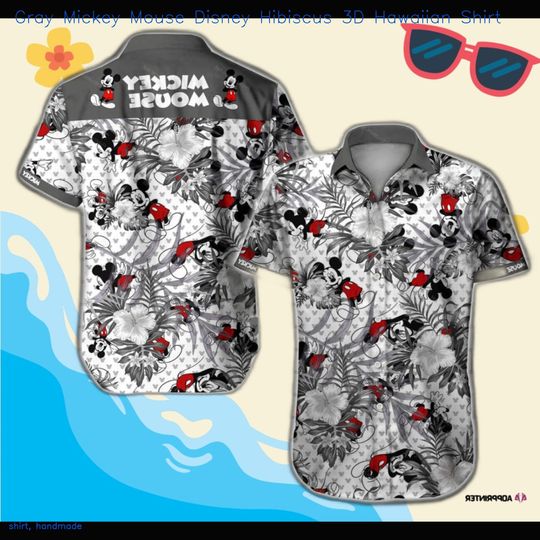 Gray Mickey Mouse Disney Hibiscus 3D Hawaiian Shirt