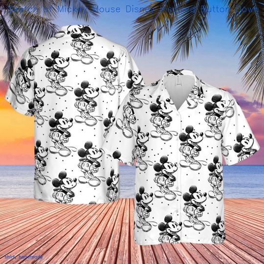 Discover Sketch Of Mickey Mouse Disney Inspired Button Down Hawaiian Shirt