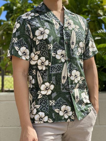 100% Cotton - Made in Hawaii - Hibiscus Flower and Surf Board