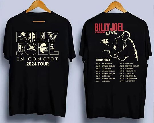 Discover Billy Joel Music Tour 2024 Font & Back Shirt, Vintage Billy Joel Music Tour Shirt, Billy Joel Merch Shirt, Music Lover Shirt, Gift For Fans
