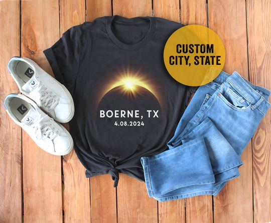 USA City State Total Solar Eclipse Shirt, 8th April 2024, Path of Totality