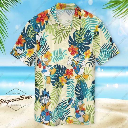 Donald Duck Button Shirt, Donald Duck Hawaiian Shirt, Disney Donald Hawaiian