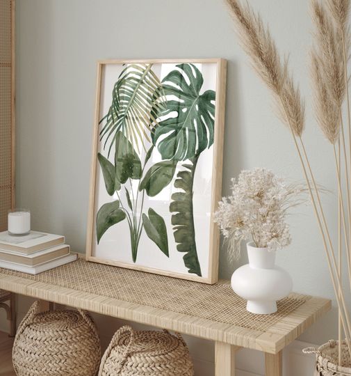 Tropical Leaves Print, Green Leaf Wall Art, Tropical Wall Art, Palm Leaf Poster, Banana Leaf Print,
