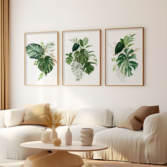 Discover MONSTERA Plant Poster, Watercolor Leaf Art, Boho Leaves Bundle