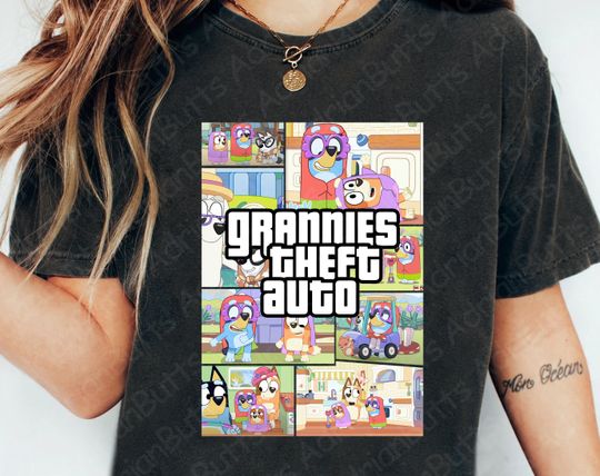 Discover Grannies Theft Auto T-Shirt, Movies Characters, Trendy BlueyDad, Trendy Dog And Friends T-shirt