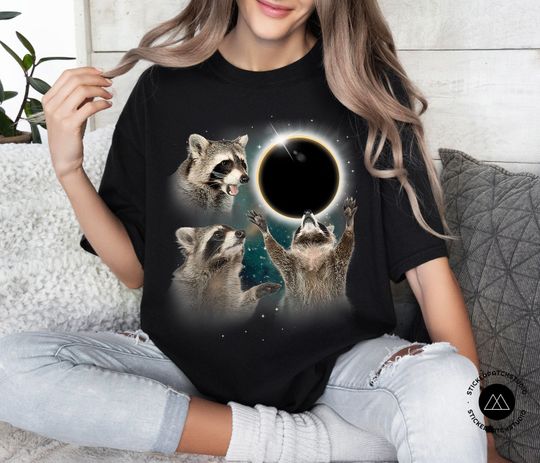 Raccoon Howling Moon Total Solar Eclipse 2024 Shirt, 8th April 2024 Shirt