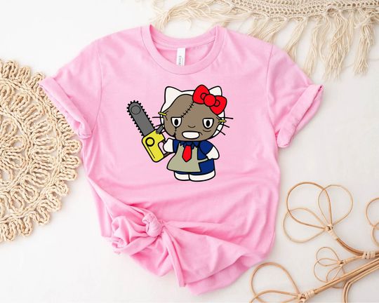 Hello Kitty Leather Face Tshirts, Halloween Hello Kitty T Shirt