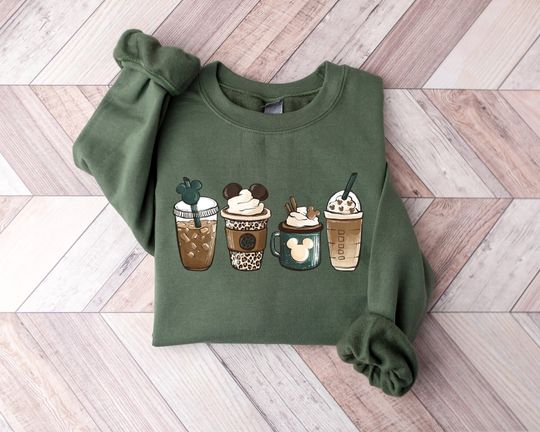 Discover Disney Coffee Sweatshirt, Mickey Head Coffee Sweatshirt, Disney Characters Coffee Sweatshirt