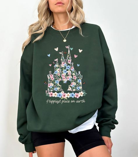 Discover Disney Castle Floral Shirt, Vintage Disney Shirt, Happiest Place on Earth Sweatshirt