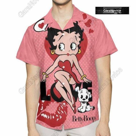Betty Boop Hawaiian Shirt, Betty Boop With Her Pudgy Dog Button Shirt