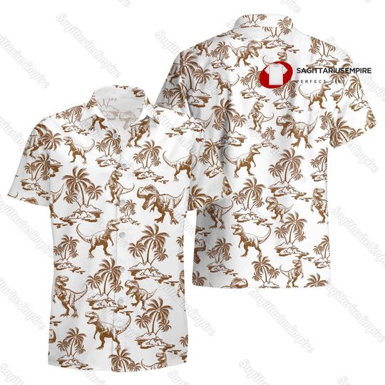 Tyrannosaurus Button Shirt, Tyrannosaurus Shirt, Tyrannosaurus Hawaiian Shirt