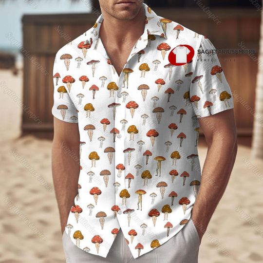 Mushroom Button Shirt, Mushroom Hawaiian Shirt