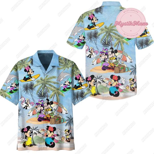 Discover Mickey Hawaiian Shirt, Mickey Minnie Button Shirt, Mickey Mouse Summer Shirt