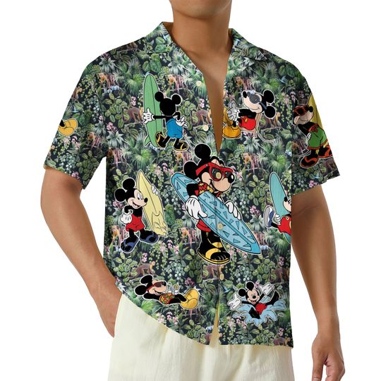 Discover Surfing Disney Mickey Hawaiian Short Sleeve Shirt, Beach Mickey Button Up Shirt