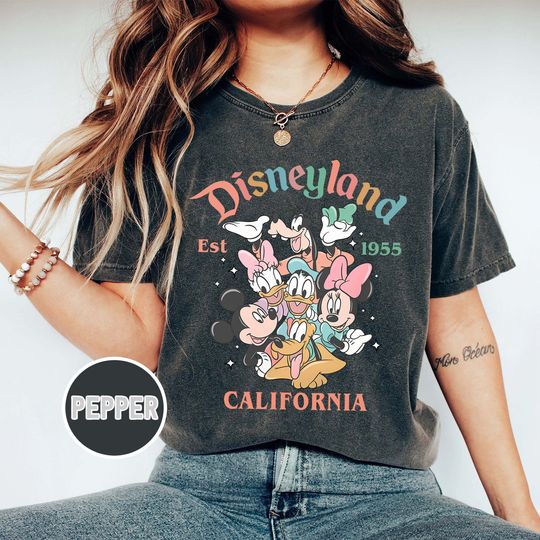 Discover Retro Mickey And Friends Disneyland Est 1955 Comfort Colors Shirt, Disneyland Shirt, Disney Family Shirts