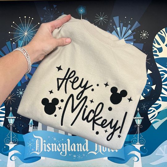 Disneyland Embroidered Sweater, Hey Mickey Shirt, , Disneyland Sweatshirt