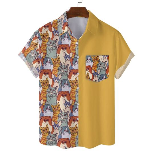 Cat Art Hawaiian Shirts, Cat Mens Hawaiian Beach Shirt