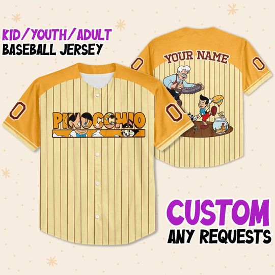 Personalized Pinocchio Disney Baseball Jersey, Disney Jersey