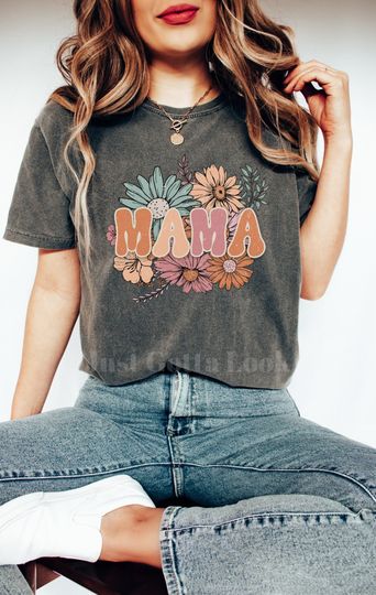 Discover Retro Floral Mama Shirt, Mom Shirt, Mama T-shirt, Shirt for Mom for Mother's Day