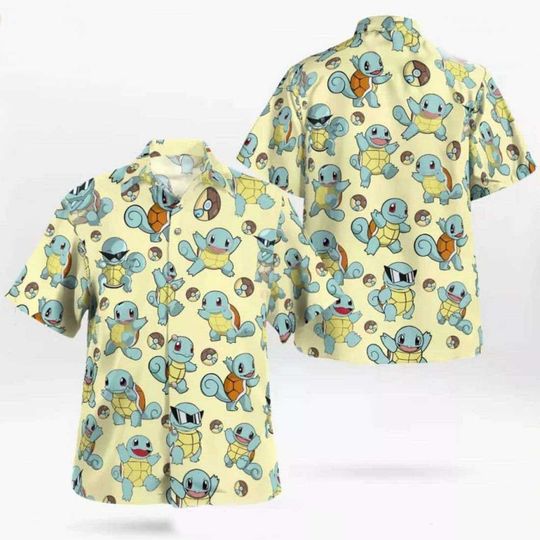 Squirtle Hawaiian Pattern Hawaii Shirt, Aloha Anime Blastoise Button Up Shirt