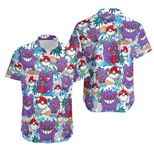 Gengar PKM Hawaiian Shirt, PKM Hawaiian Shirt, Gengar Button Up Shirt