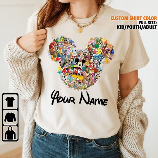 Discover Personalized Disney All Characters Mickey Logo Disney Shirt, Disney Family Matching Shirt