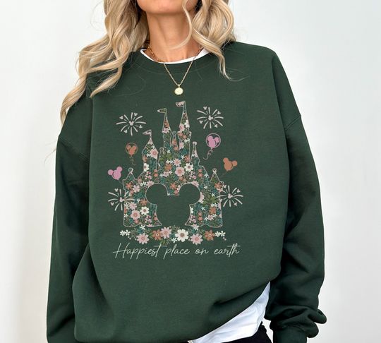 Disney Castle Floral Sweatshirt,  Happiest Place on Earth Sweater, Magic Kingdom Shirt