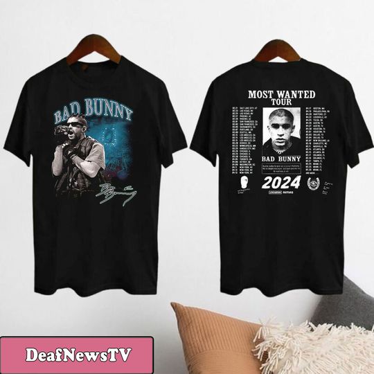 Discover Bad Bunny Signature Shirt, 2024 Most Wanted Tour Bad Bunny Shirt
