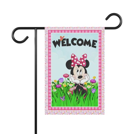 Minnie Mouse Welcome Flowers Garden and Home Flag, Disney Garden Decor
